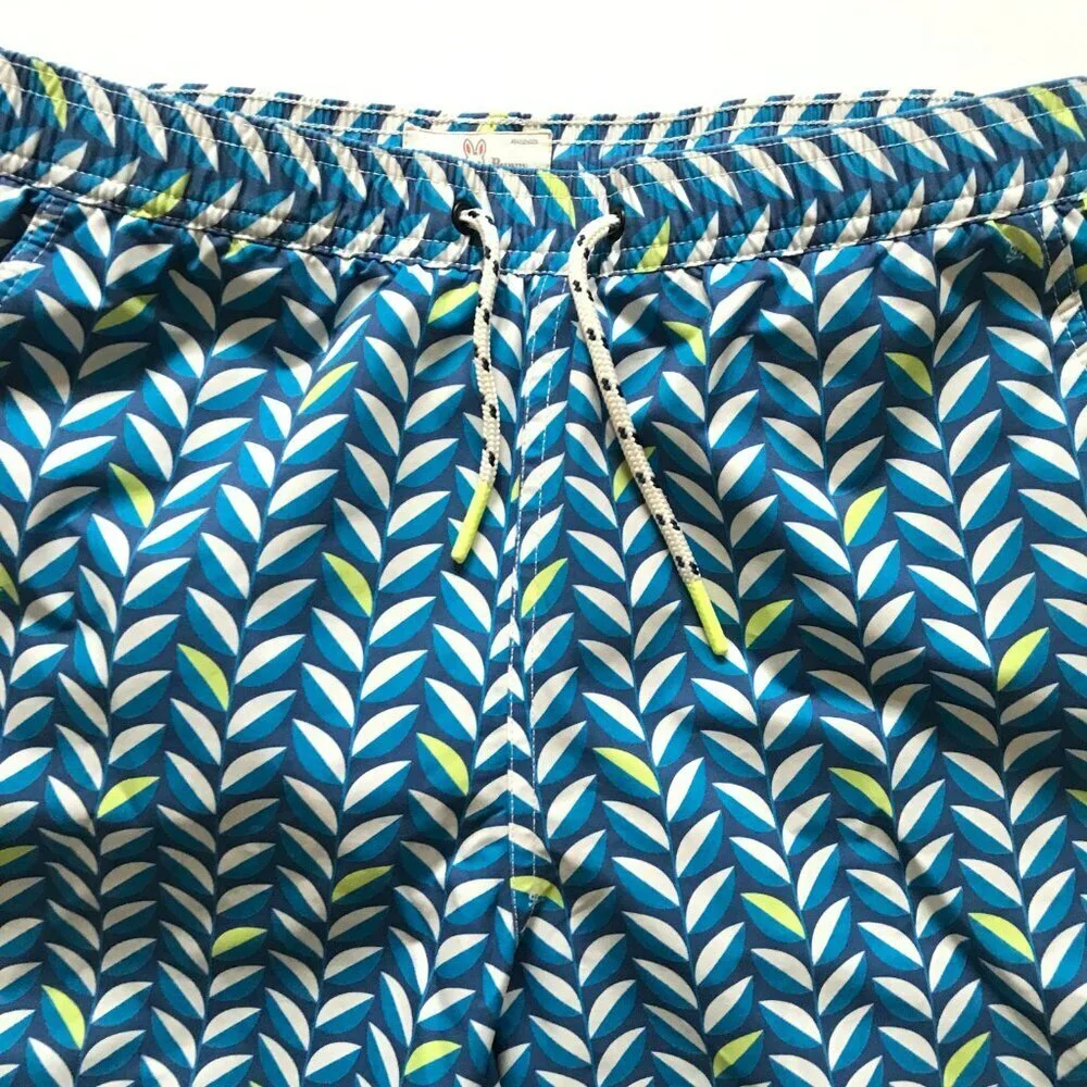 Psycho Bunny Print Shorts Swim Trunks Boys 18 20 Mens S Blue White 7.5